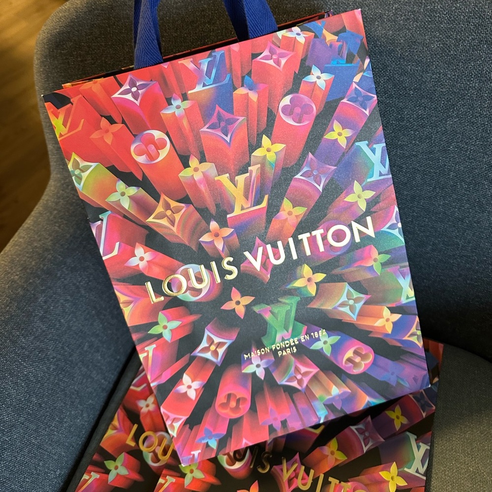 Louis Vuitton Red and Pink Designer Bag with Artistic Monogram paper bags